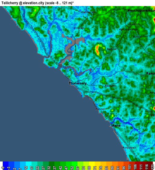 Zoom OUT 2x Tellicherry, India elevation map