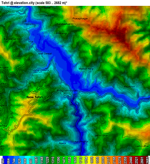 Zoom OUT 2x Tehri, India elevation map