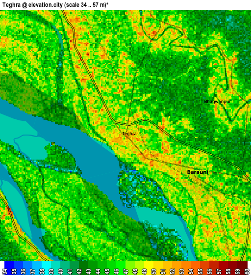 Zoom OUT 2x Teghra, India elevation map