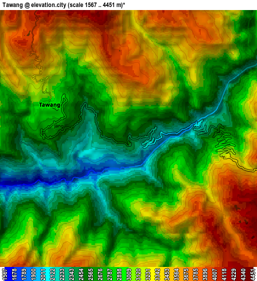 Zoom OUT 2x Tawang, India elevation map