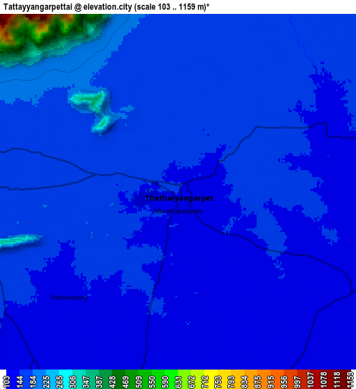 Zoom OUT 2x Tāttayyangārpettai, India elevation map
