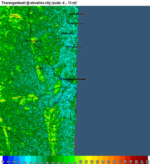 Zoom OUT 2x Tharangambadi, India elevation map