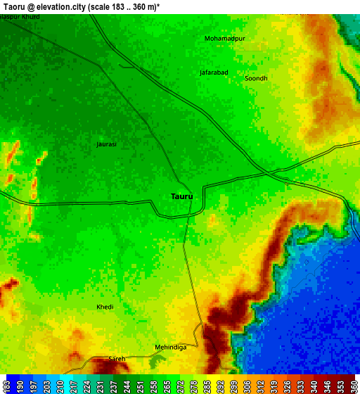 Zoom OUT 2x Tāoru, India elevation map