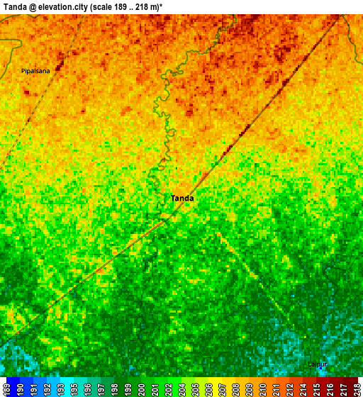 Zoom OUT 2x Tānda, India elevation map