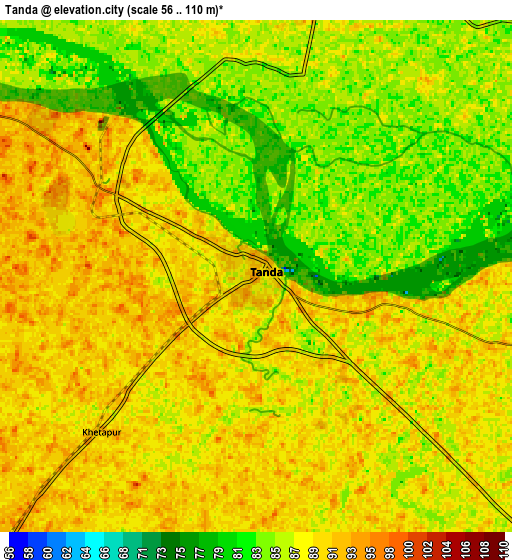 Zoom OUT 2x Tāndā, India elevation map