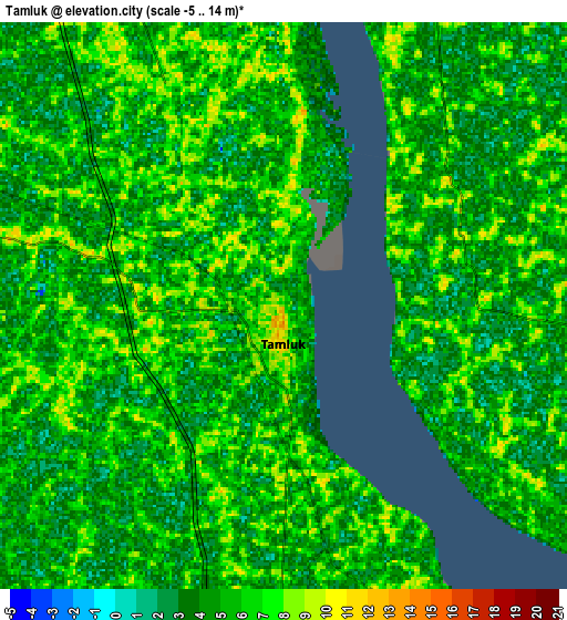 Zoom OUT 2x Tamlūk, India elevation map