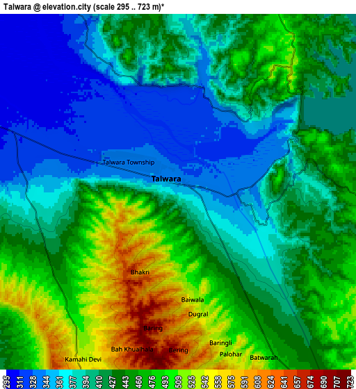 Zoom OUT 2x Talwāra, India elevation map