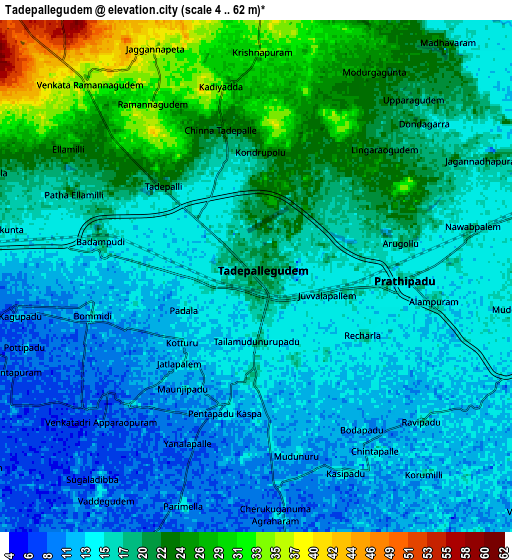 Zoom OUT 2x Tādepallegūdem, India elevation map