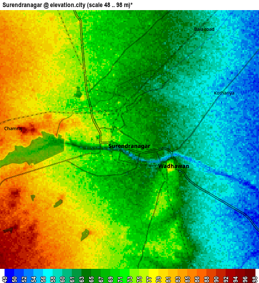 Zoom OUT 2x Surendranagar, India elevation map