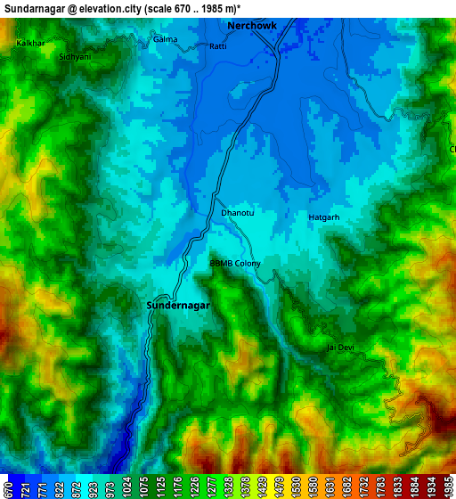 Zoom OUT 2x Sundarnagar, India elevation map