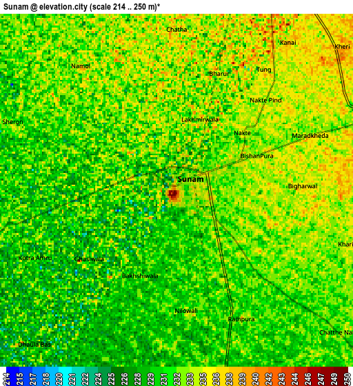 Zoom OUT 2x Sunām, India elevation map