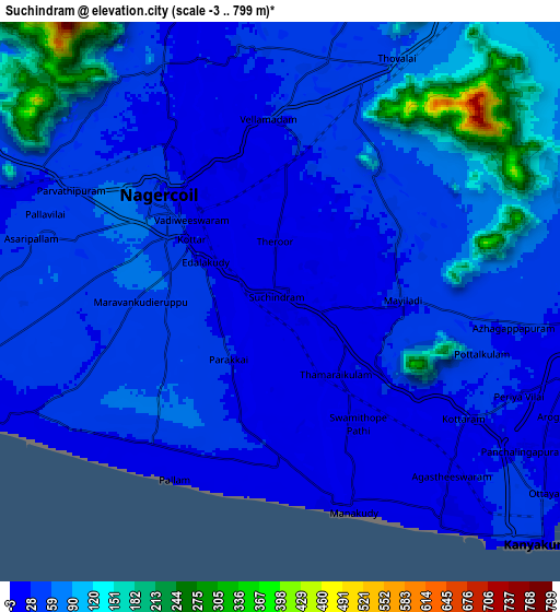 Zoom OUT 2x Suchindram, India elevation map