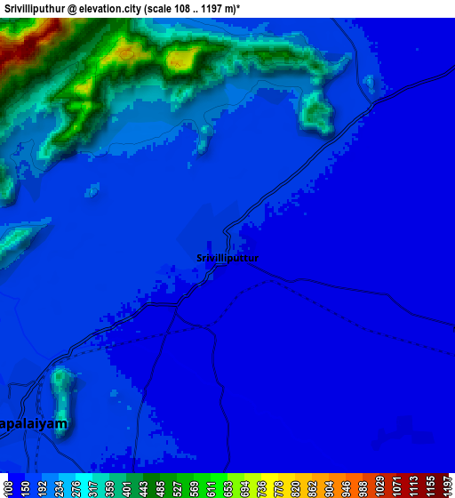 Zoom OUT 2x Srivilliputhur, India elevation map