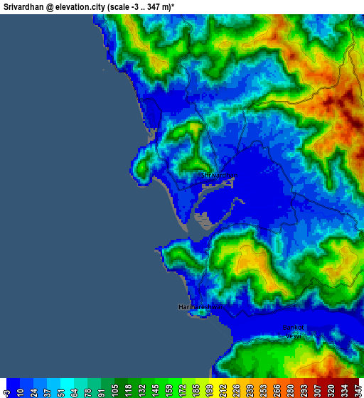 Zoom OUT 2x Srīvardhan, India elevation map