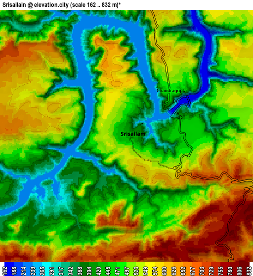 Zoom OUT 2x Srīsailain, India elevation map