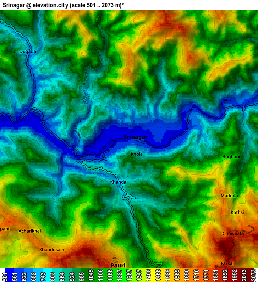 Zoom OUT 2x Srīnagar, India elevation map