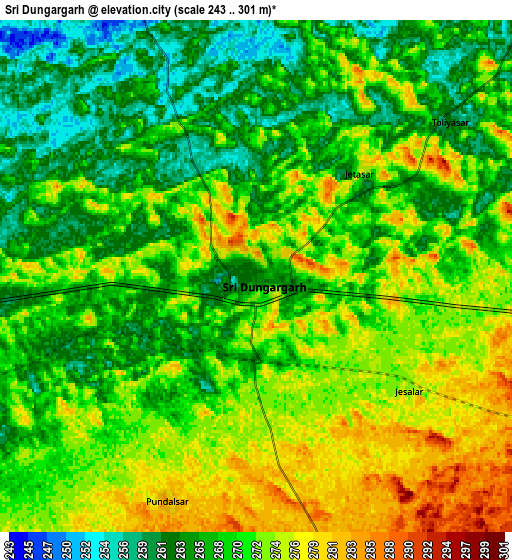 Zoom OUT 2x Sri Dūngargarh, India elevation map
