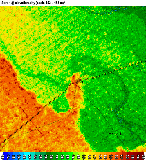 Zoom OUT 2x Soron, India elevation map