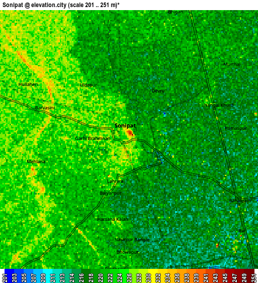 Zoom OUT 2x Sonīpat, India elevation map