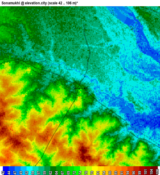 Zoom OUT 2x Sonāmukhi, India elevation map