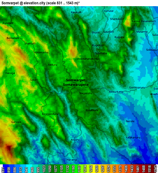Zoom OUT 2x Somvārpet, India elevation map