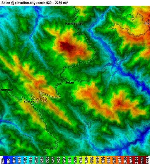 Zoom OUT 2x Solan, India elevation map