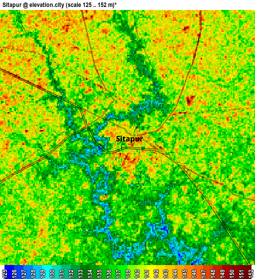 Zoom OUT 2x Sītāpur, India elevation map