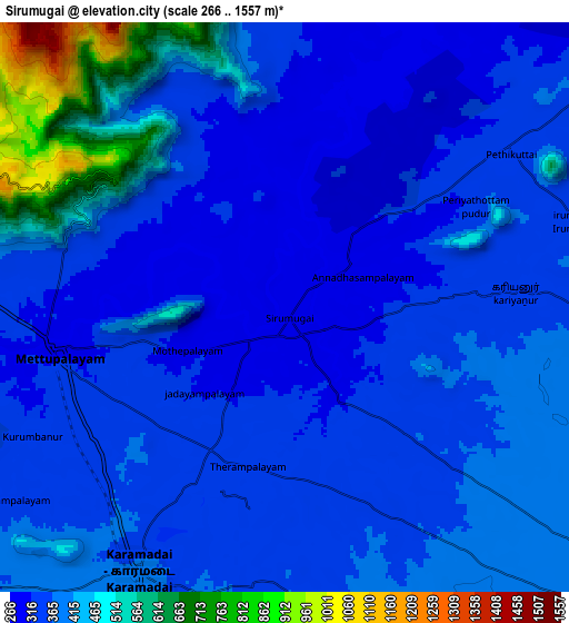 Zoom OUT 2x Sirumugai, India elevation map