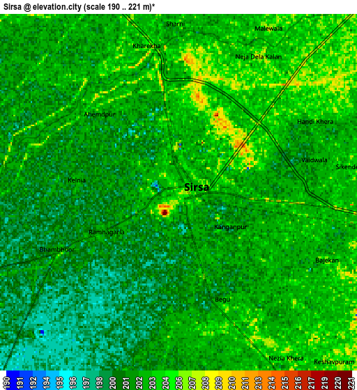 Zoom OUT 2x Sirsa, India elevation map