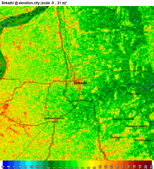 Zoom OUT 2x Sīrkāzhi, India elevation map