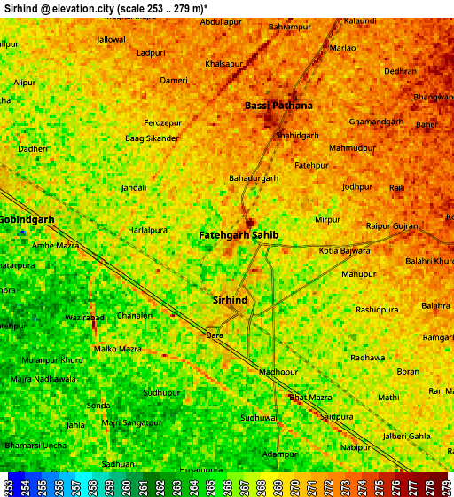 Zoom OUT 2x Sirhind, India elevation map