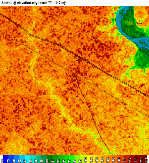 Zoom OUT 2x Sirāthu, India elevation map