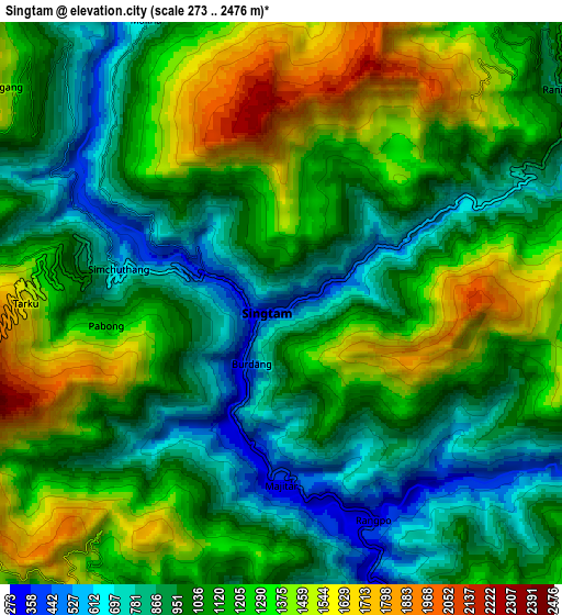 Zoom OUT 2x Singtam, India elevation map