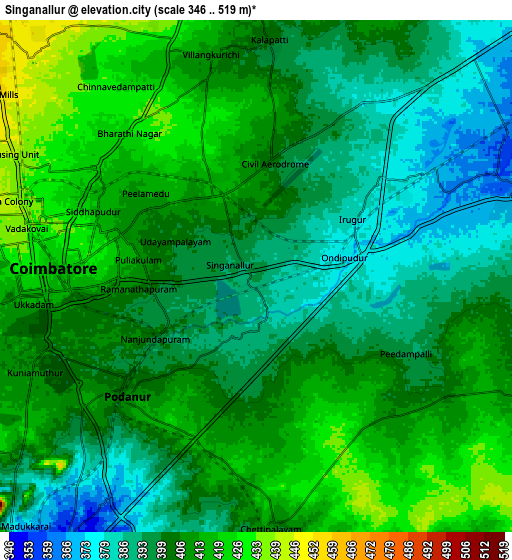 Zoom OUT 2x Singānallūr, India elevation map