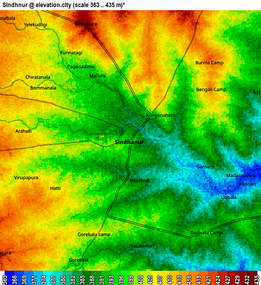 Zoom OUT 2x Sindhnūr, India elevation map