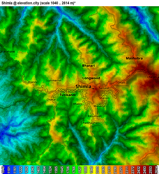 Zoom OUT 2x Shimla, India elevation map