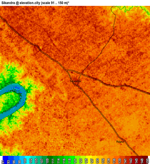 Zoom OUT 2x Sikandra, India elevation map