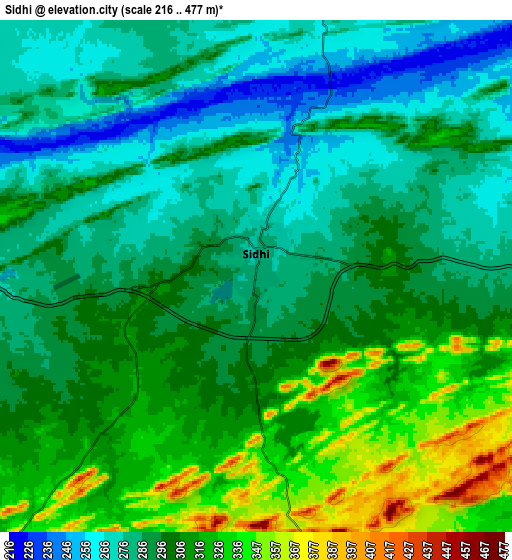 Zoom OUT 2x Sidhi, India elevation map