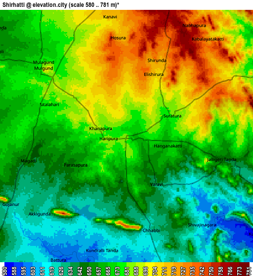 Zoom OUT 2x Shirhatti, India elevation map