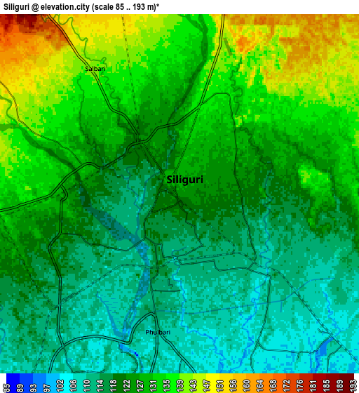 Zoom OUT 2x Siliguri, India elevation map