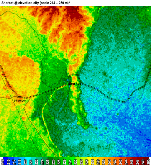 Zoom OUT 2x Sherkot, India elevation map