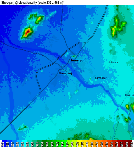 Zoom OUT 2x Sheoganj, India elevation map