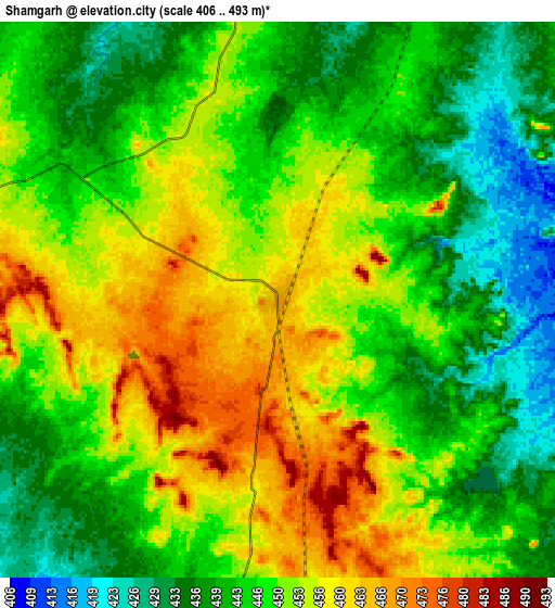 Zoom OUT 2x Shāmgarh, India elevation map