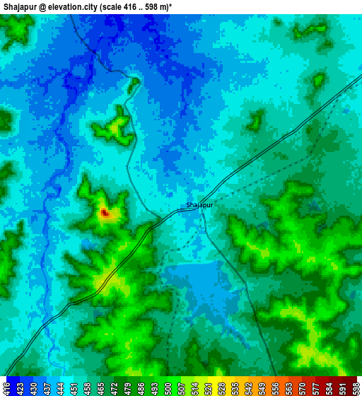 Zoom OUT 2x Shājāpur, India elevation map