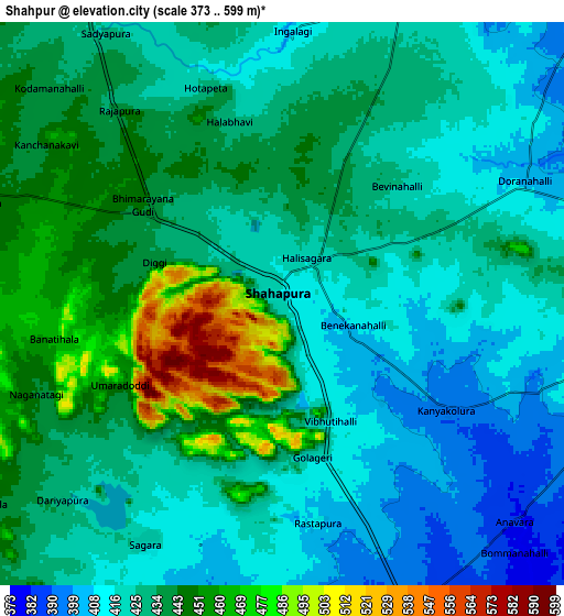 Zoom OUT 2x Shāhpur, India elevation map