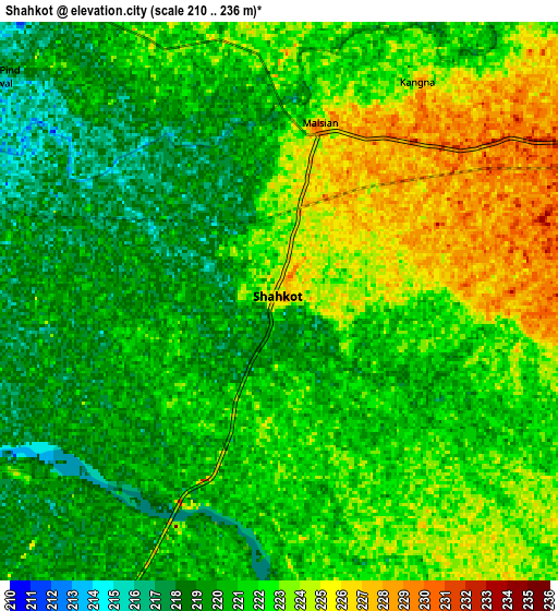 Zoom OUT 2x Shāhkot, India elevation map