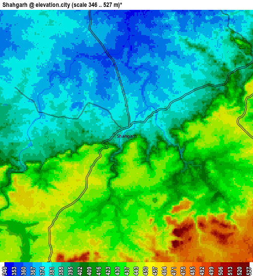 Zoom OUT 2x Shāhgarh, India elevation map