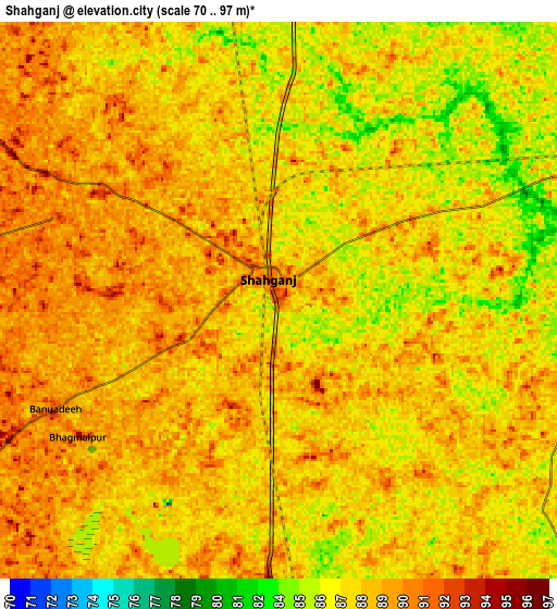 Zoom OUT 2x Shāhganj, India elevation map