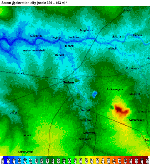 Zoom OUT 2x Seram, India elevation map