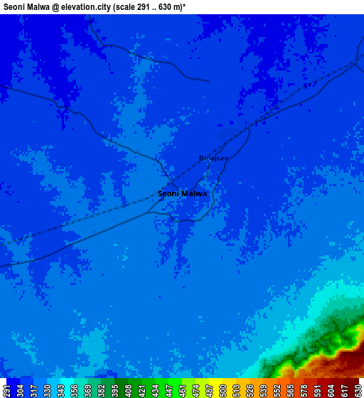Zoom OUT 2x Seoni Mālwa, India elevation map